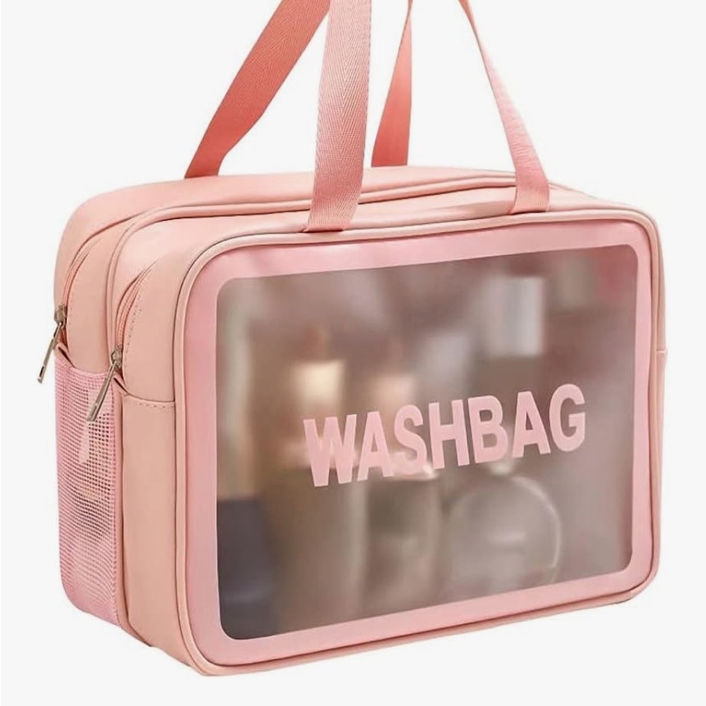 Chic Pink Transparent Washbag with Handles